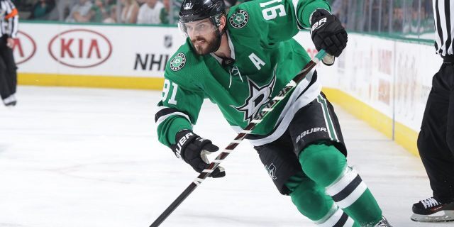 Tyler Seguin #91 of the Dallas Stars skates against the St. Louis Blues in Game Four of the Western Conference Second Round during the 2019 NHL Stanley Cup Playoffs at the American Airlines Center on May 1, 2019 in Dallas, Texas. (Photo by Glenn James/NHLI via Getty Images)
