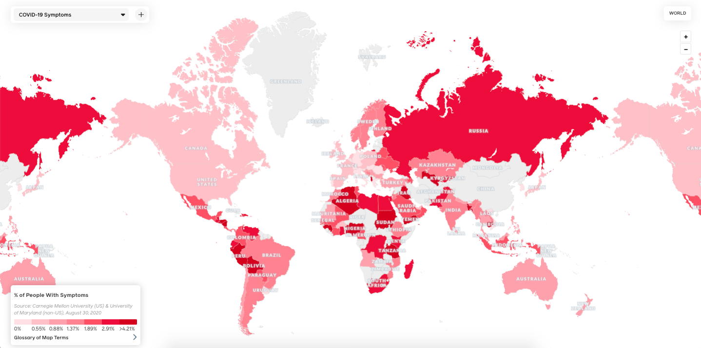 Interactive covid symptom map of the world