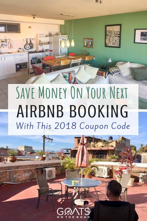 Travel accommodation with text overlay Save Money On Your Next Airbnb Booking