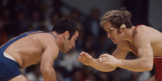 Ruslan Ashuraliyev, left, and Dan Gable compete in the Men's freestyle 68 kg wrestling event at the 1972 Summer Olympics / the Games of the XX Olympiad, Messegelände. (Photo by Walt Disney Television via Getty Images)