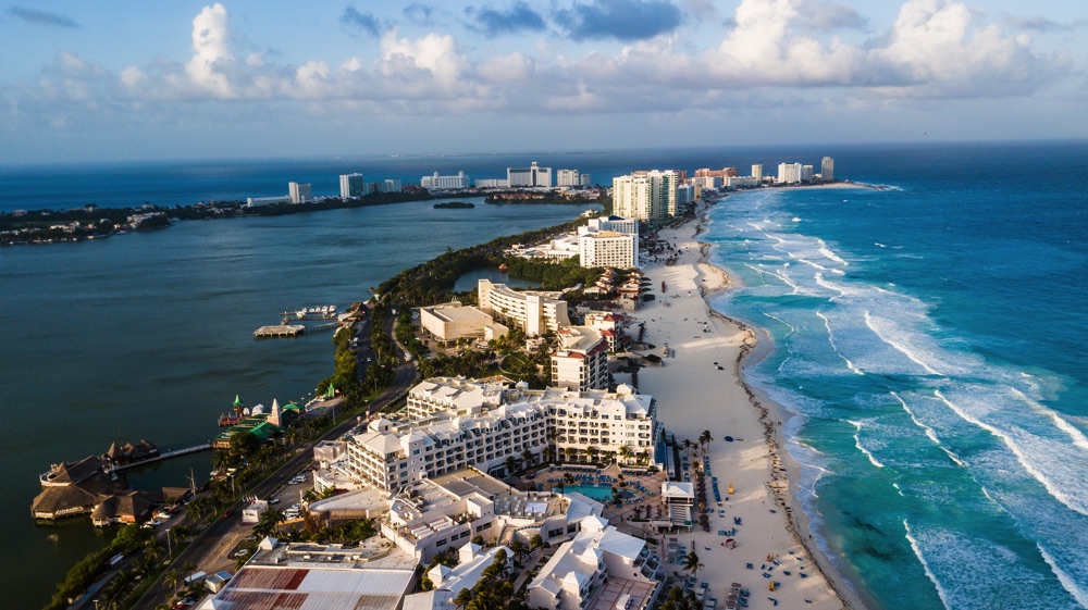 walk the cancun hotel zone drone photo