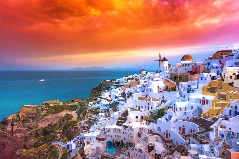 sunset on oia greece