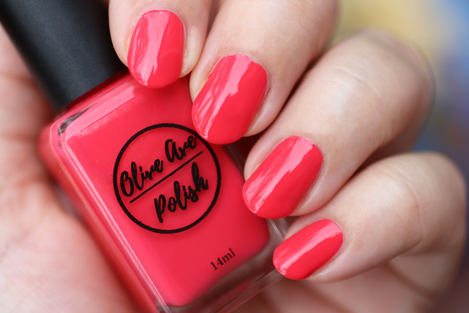 Strawberry coral pink nail polish by Olive Ave