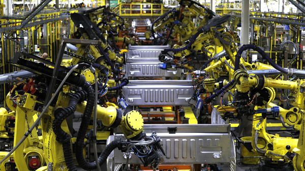 DEARBORN, MI - Ford F150 trucks being built by robots