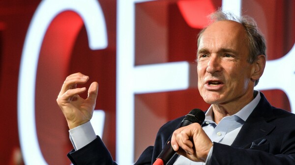 British computer scientist Tim Berners-Lee is selling the source code for the World Wide Web as an NFT. Here, Berners-Lee delivers a speech during an event at the CERN in Meyrin near Geneva, Switzerland.