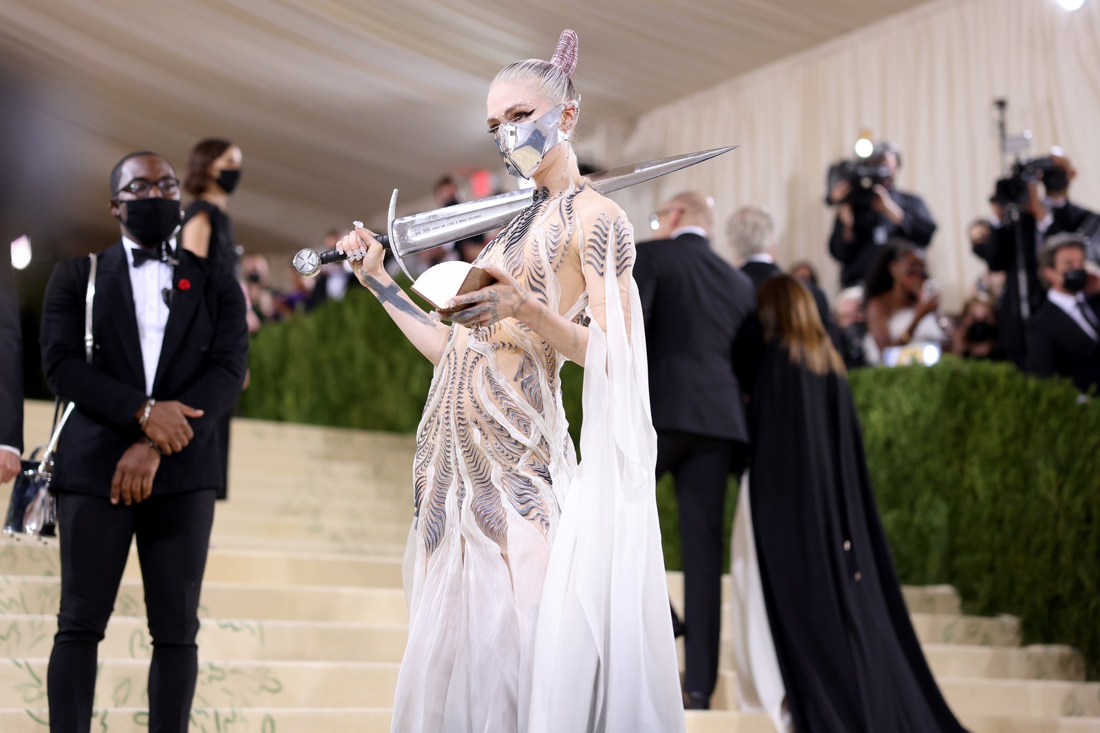 NEW YORK NEW YORK SEPTEMBER 13 Grimes attends The 2021 Met Gala Celebrating In America A Lexicon Of Fashion at...