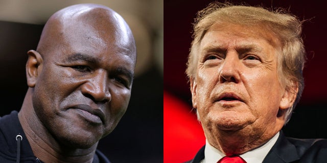 When Evander Holyfield, 58, returns to the ring on Saturday in Hollywood, Florida, former President Donald Trump will be ringside, providing TV commentary. (Getty Images)