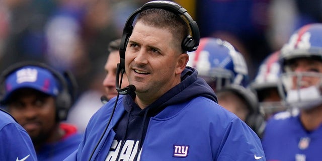 New York Giants head coach Joe Judge reacts during the first half of an NFL football game against the Carolina Panthers, Sunday, Oct. 24, 2021, in East Rutherford, New Jersey.