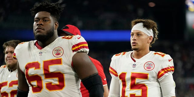 Kansas City Chiefs quarterback Patrick Mahomes (15) walks off the field after an NFL football game against the Baltimore Ravens, Sunday, Sept. 19, 2021, in Baltimore. Baltimore won 36-35.