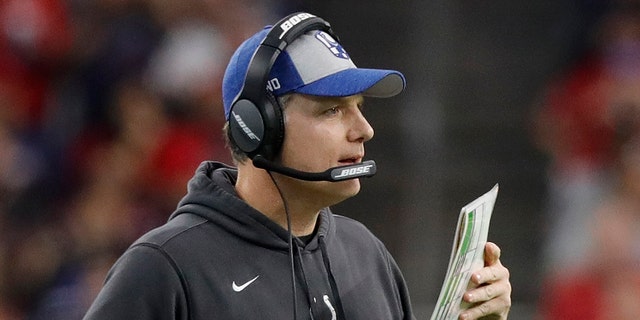 Defensive coordinator Matt Eberflus of the Indianapolis Colts calls a play on the sideline in the second half against the Houston Texans during the Wild Card Round at NRG Stadium on Jan. 5, 2019 in Houston, Texas.