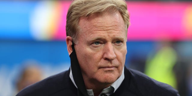 NFL commissioner Roger Goodell looks on before the Las Vegas Raiders play the Los Angeles Chargers at SoFi Stadium Oct. 4, 2021, in Inglewood, Calif. 