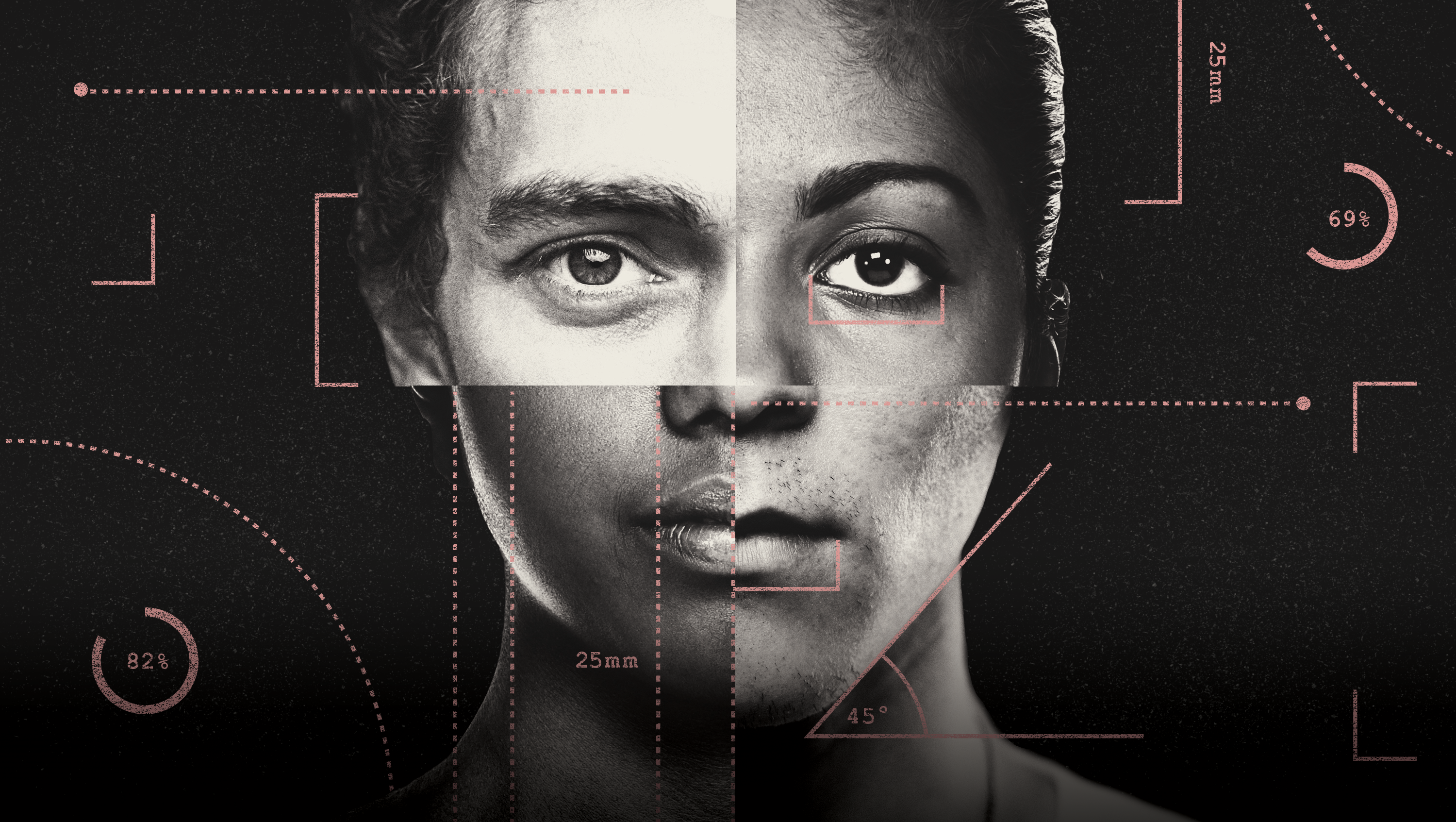 conceptural illustration of 4 quadrants showing different people's faces with details called out for scoring