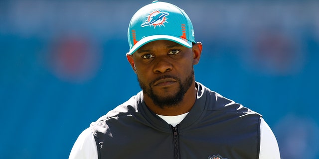 Head coach Brian Flores of the Miami Dolphins looks on against the Houston Texans at Hard Rock Stadium on Nov. 7, 2021, in Miami Gardens, Florida.