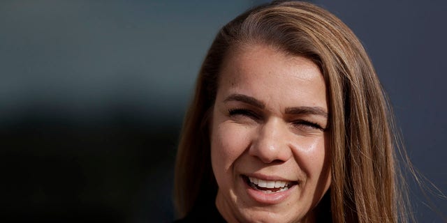 FILE - New York Yankees minor league hitting coach Rachel Balkovec speaks to reporters during the Major League Baseball winter meetings, on Dec. 10, 2019, in San Diego. Rachel Balkovec is teaching at the New York Yankees minor league minicamp and is a student, too. Balkovec became the first woman hired to manage a minor league affiliate of a Major League Baseball team when she was promoted in January 2022 by the Yankees to dugout boss of the Low A Tampa Tarpons.