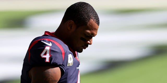 Deshaun Watson of the Houston Texans prior to a game against the New England Patriots at NRG Stadium Nov. 22, 2020, in Houston.