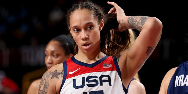 Brittney Griner of USA during the Women's Semifinal Basketball game between the United States and Serbia on day 14 of the Tokyo 2020 Olympic Games at Saitama Super Arena on Aug. 6, 2021, in Saitama, Japan