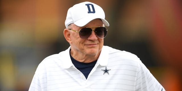 Owner Jerry Jones of the Dallas Cowboys attends training camp at River Ridge Complex on July 24, 2021 in Oxnard, California.