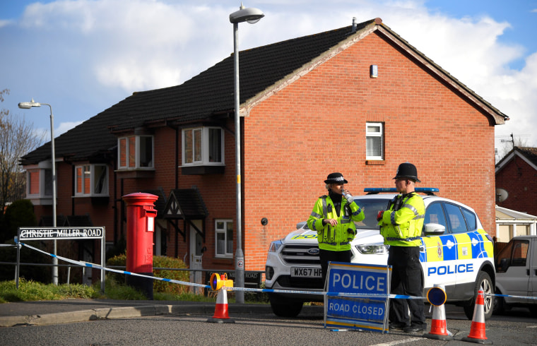 Image: Police officers seal off the road on which Russian Sergei Skripal and his daughter have been staying in Salisbury, Britain, on March 7, 2018.