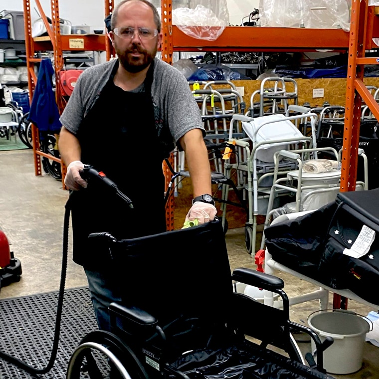 Equipment technician Jan Kupidluvsky uses a pressurized steamer