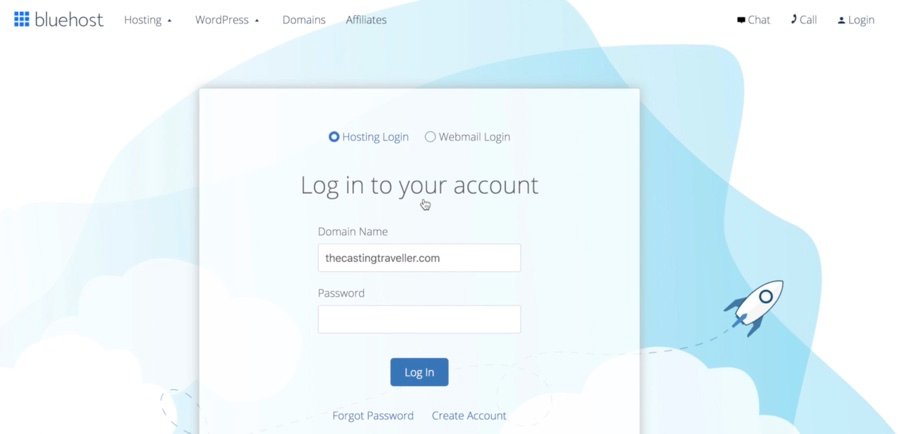 Screenshot showing how to Login to Bluehost