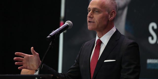 Brett Yormark CEO of Barclays Center, talks with members of the media about the upcoming PBC on FOX card at Barclays Center on June 18, 2019, in New York City.