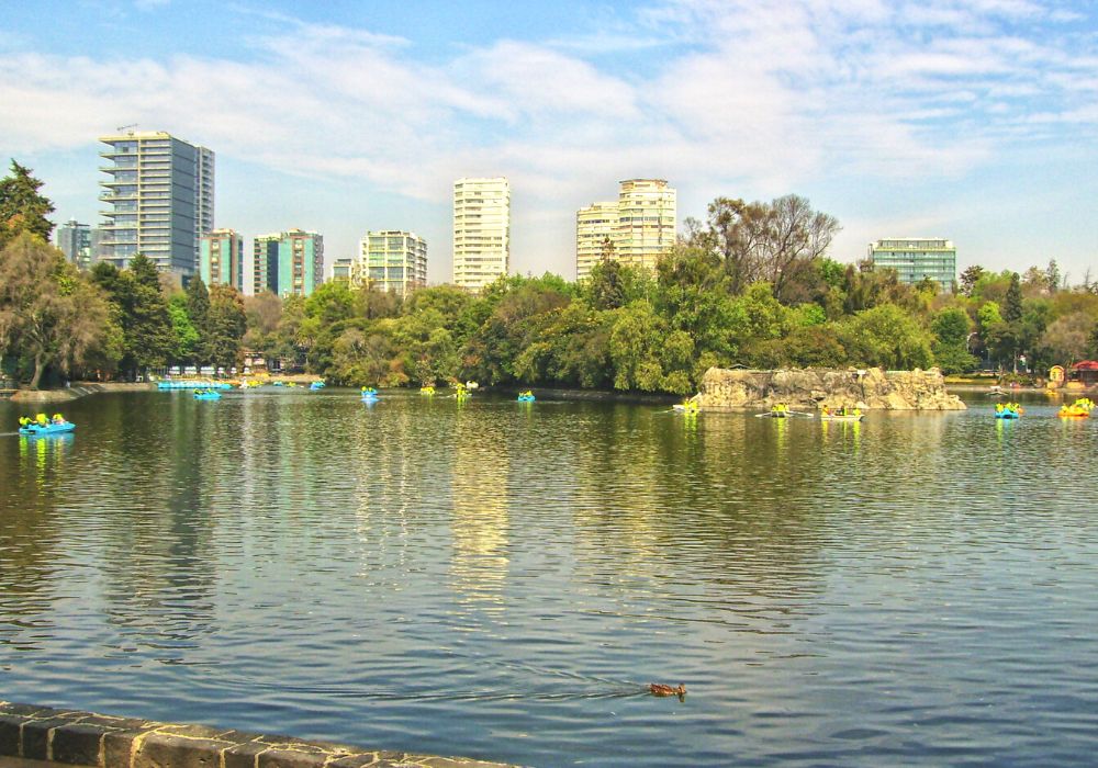 A Chapultepec Park Mexico City, filled with museums, a lake, playground and restaurants.