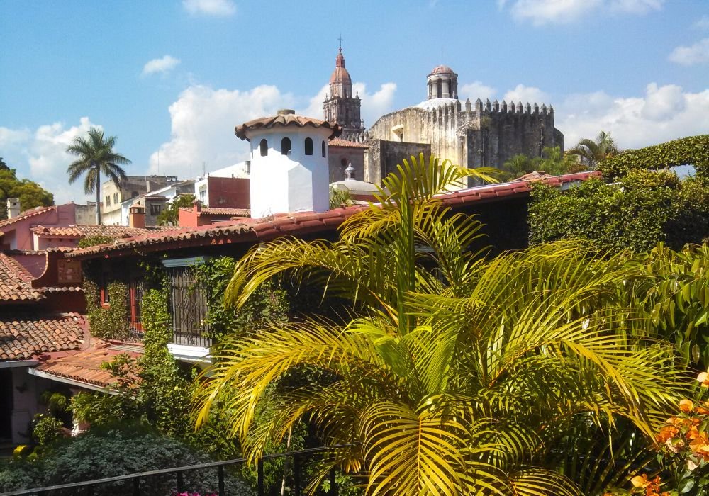 The Garden Terrace and the Historic Cathedral in Cuernavaca, Mexico.