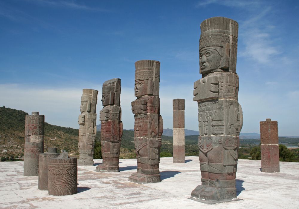 Statues of Atlantes in Acheological site in Tula, Mexico.