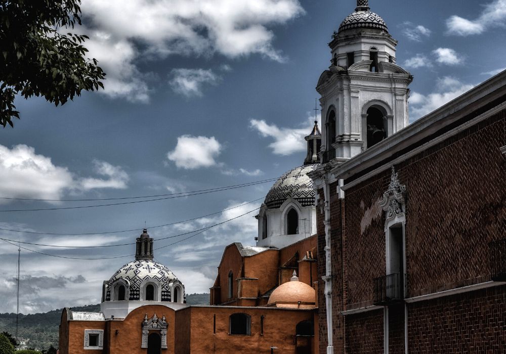 The old town of Tlaxcala with an ancient architectural feature.