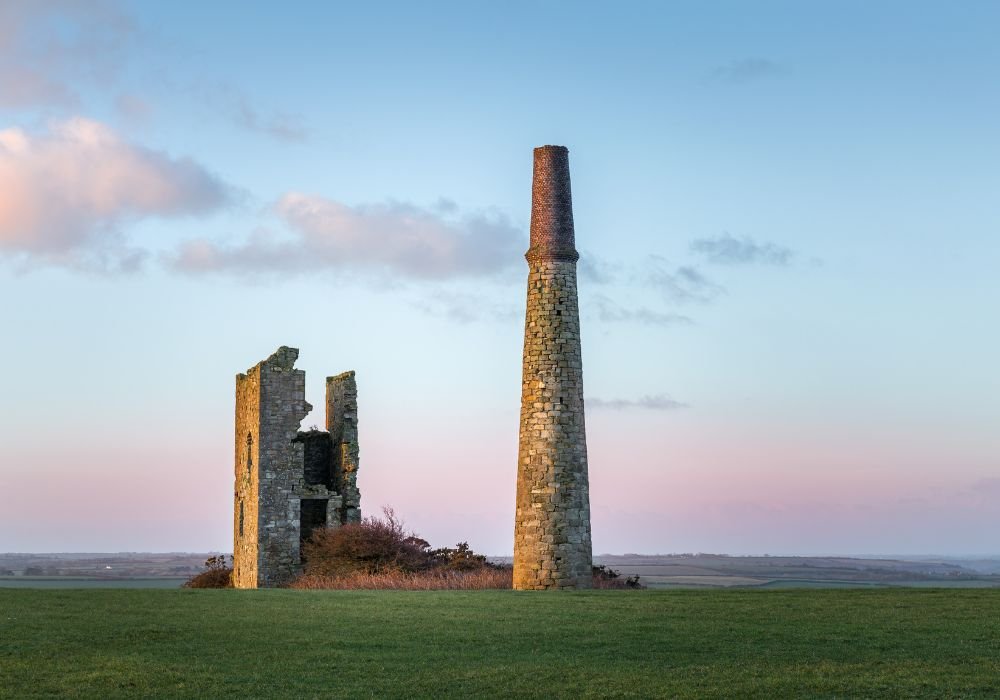 Early morning light, Cornish engine house in St. Austell, Cornwall.