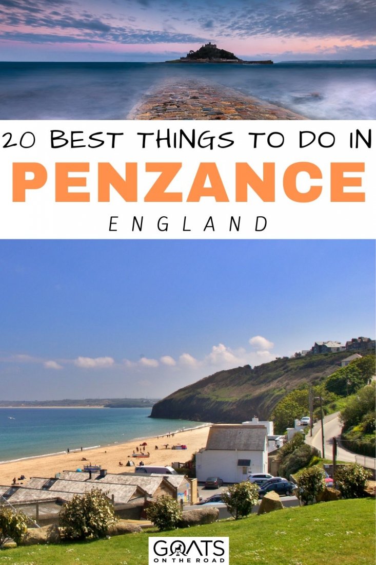 Are you visiting the historic town of Penzance in England to explore? Here are the 20 best things to do in Penzance, England! If you'd love to explore the history of the area through its landmarks, add this one to your travel itinerary. An area of stunning beauty, with fishing ports, sandy coves, gardens, the Minack Theatre and much more! Here are a few of the things you shouldn't miss on a visit to Penzance in this comprehensive guide! | #beach #travel #visitcornwall