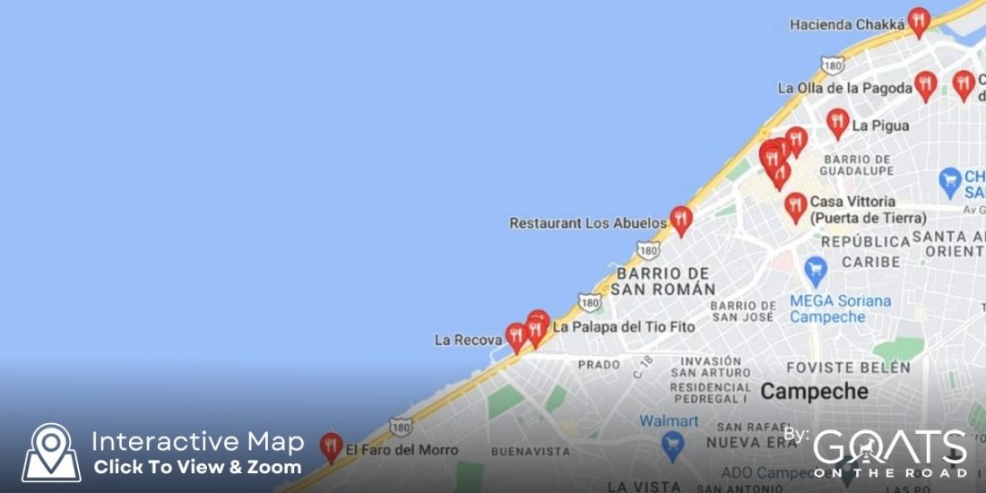 a custom map of the best restaurants to eat at in Campeche, Mexico