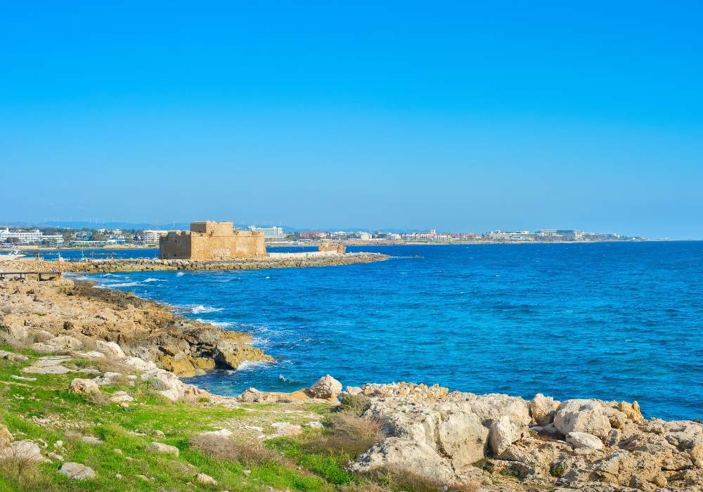An incredible view of Paphos harbour and castle in Cyprus.