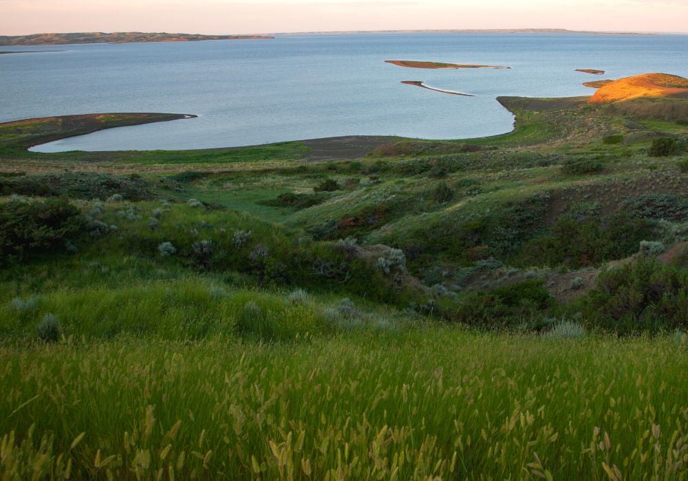 The beautiful Fort Peck Lake in Montana at sunrise.