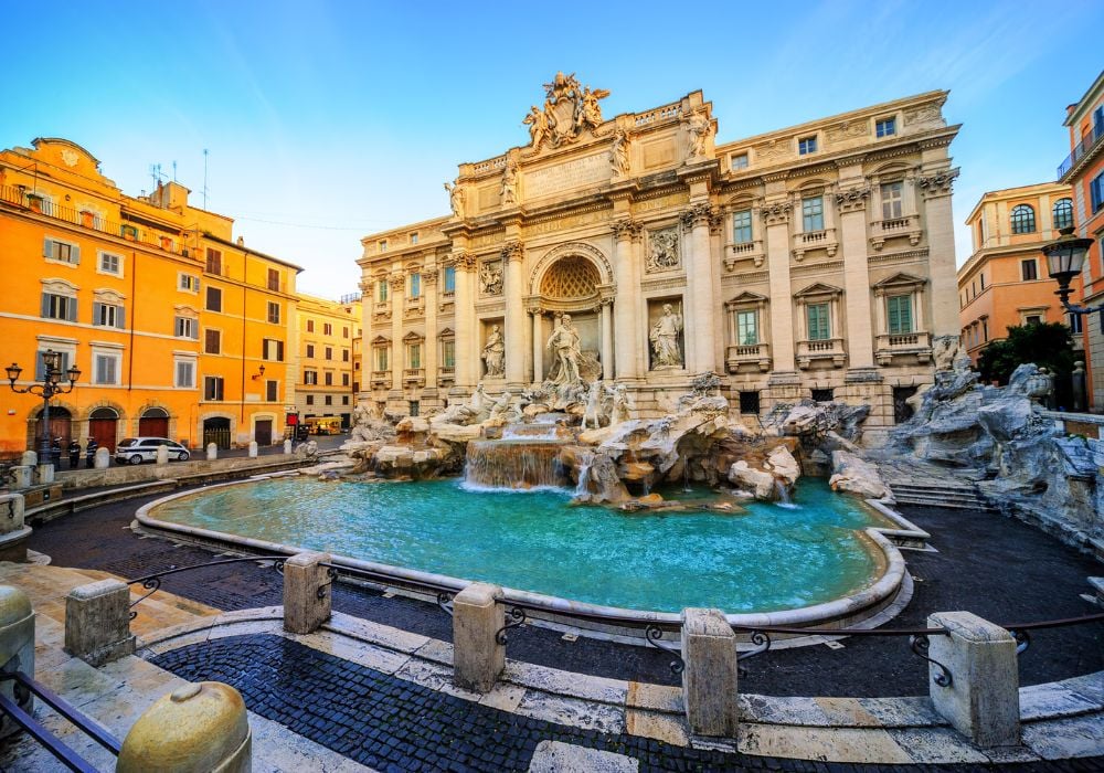 The beautiful Trevi Fountain in the morning light in Rome, Italy