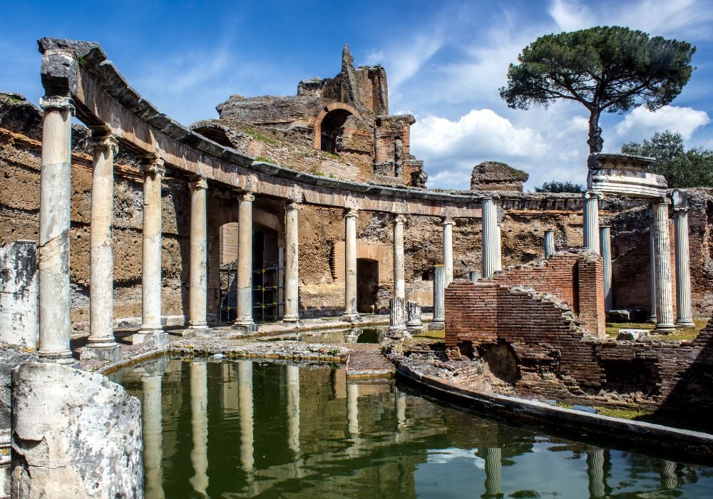 Roman ruins of Villa Adriana in Tivoli, Rome Italy.