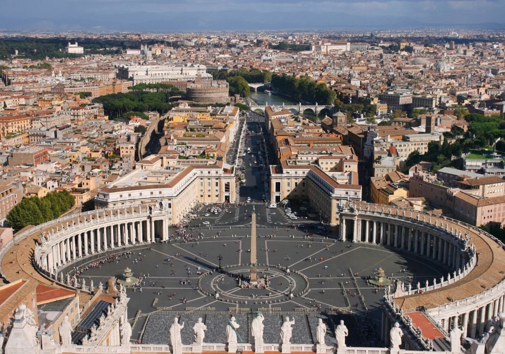 View of St Peter's Square from atop the cupola of St Peter's Basilica
