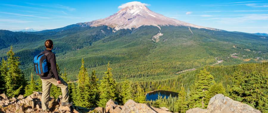 A hiker enjoying the views at Mount Hood National Forest