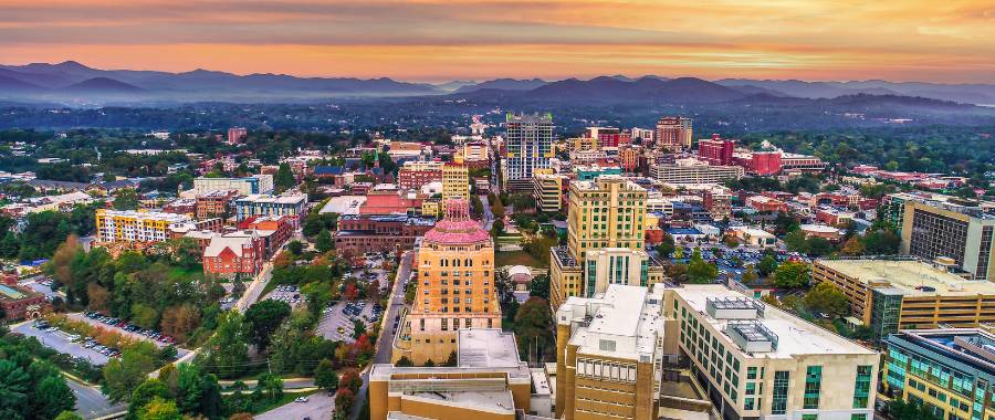 City skyline from above Asheville, NC