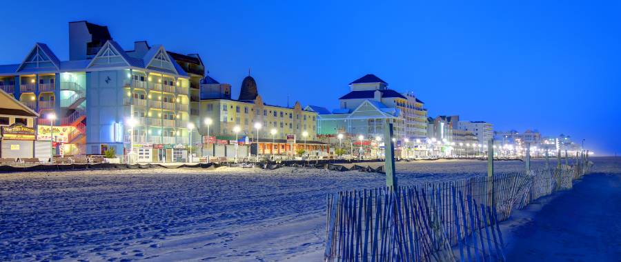 Twilight beach view of Ocean City in Maryland