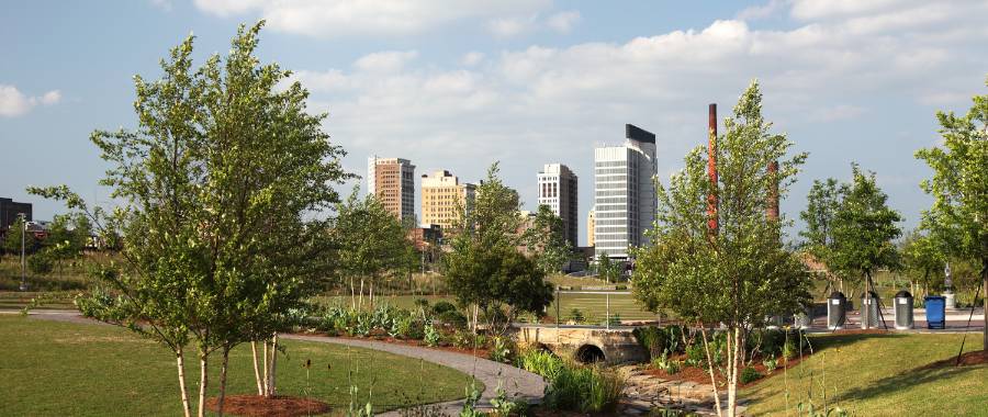 park and city view of Birmingham, AL