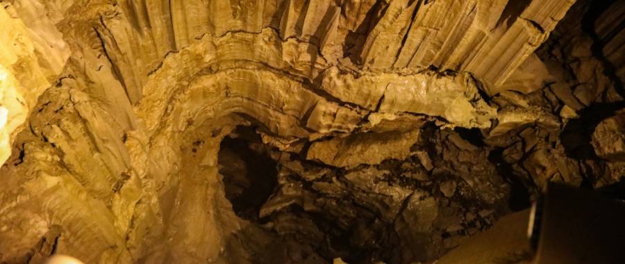 View down a dark cave spiral in Mammoth Cave National Park, KY