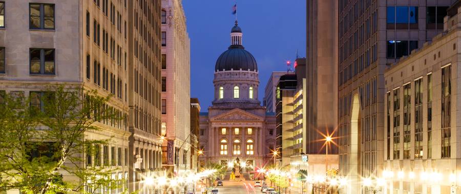 Street view with street lights Indianapolis, IN