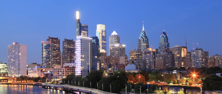 Twilight Skyline View of Philadelphia, PA