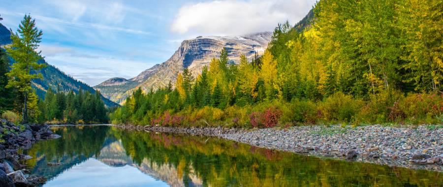 River and mountain view of Glacier National Park