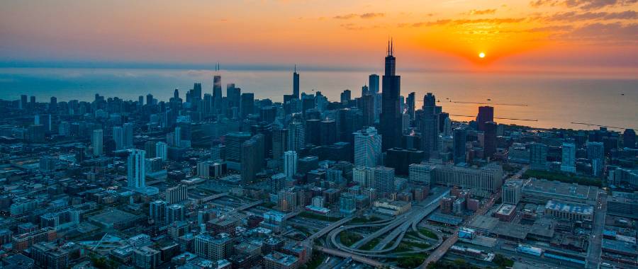 Sunset View of Chicago, IL skyline