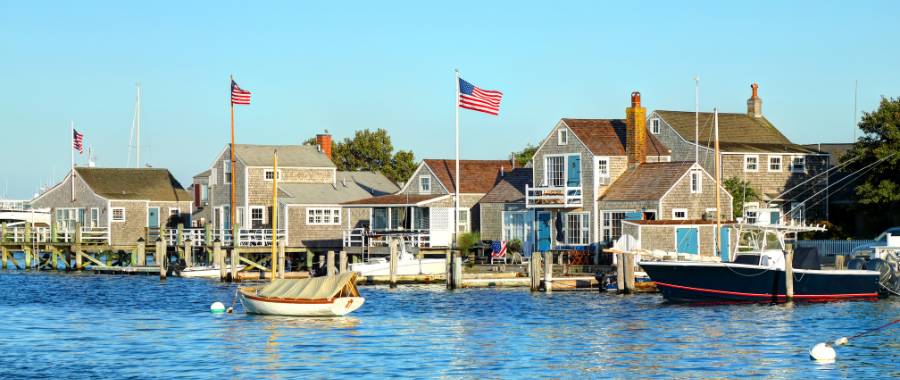 view of houses on the water in Nantucket, Massachusetts