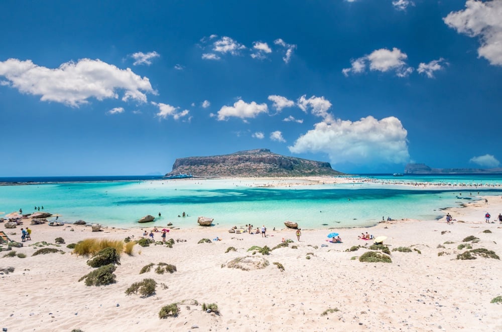 The white sand of Balos Beach, a top beach in Greece