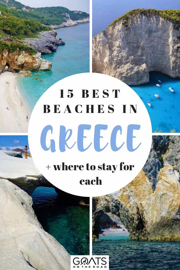 4 different beaches in greece with text overlay