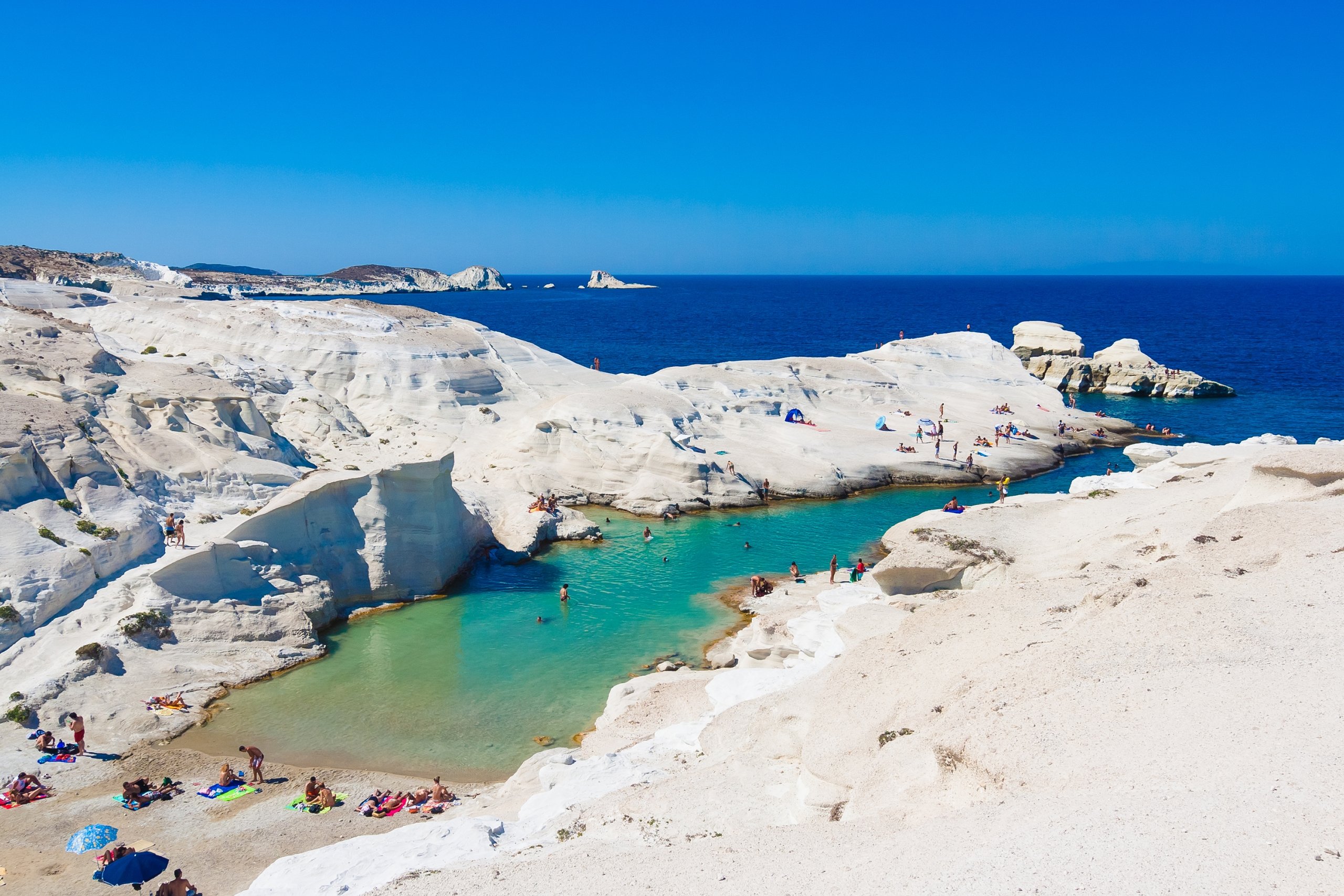 The sandy coves of Sarakiniko Beach, Milos, are part of one of the most beautiful beaches in Greece